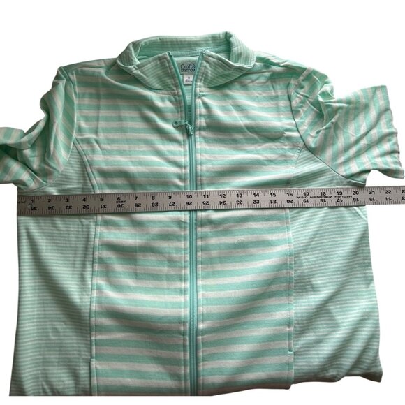 Womens Mint Green & White Striped Zip-Up Jacket With Foldable 3/4 Sleeves Size M - Picture 4 of 6